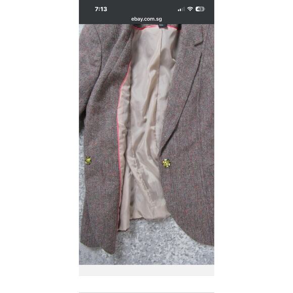 H&M Multicolor Pink Brown Tweed Blazer Jacket Size 12 Tailored old money preppy - Picture 6 of 10
